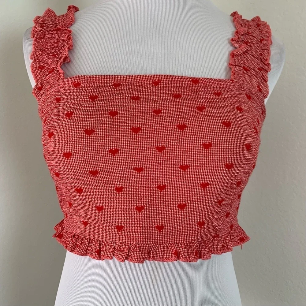 Cider Gingham Check Heart Crop Top Size Small Red - Picture 9 of 12